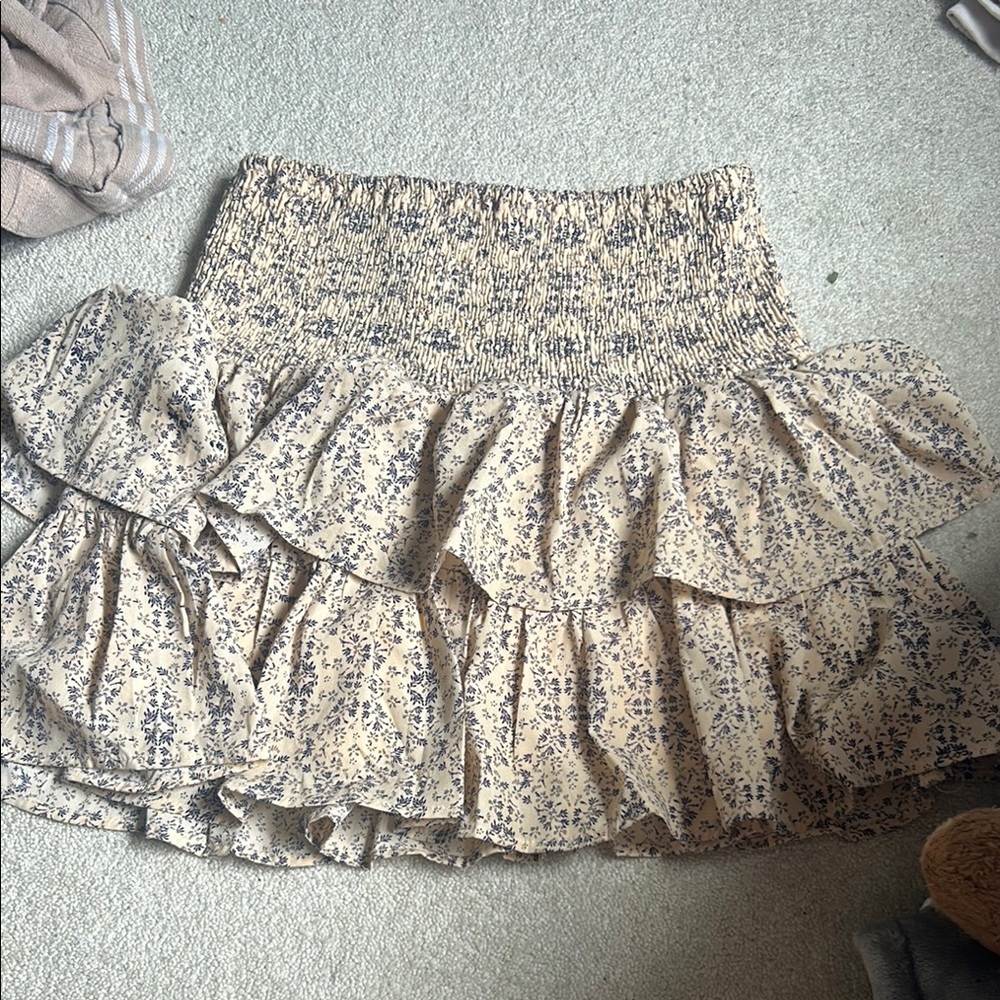 Floral Ruffle Skirt - Cream and Blue